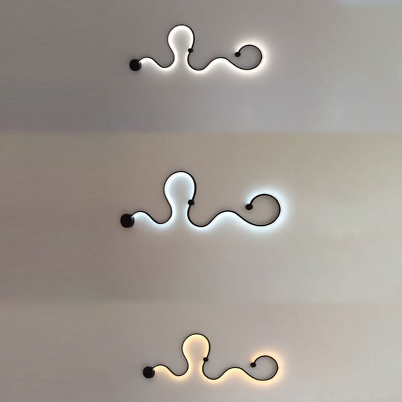 Wavy Wall Mounted Lighting Simple Style LED Bedroom Sconce Light Fixture in Black