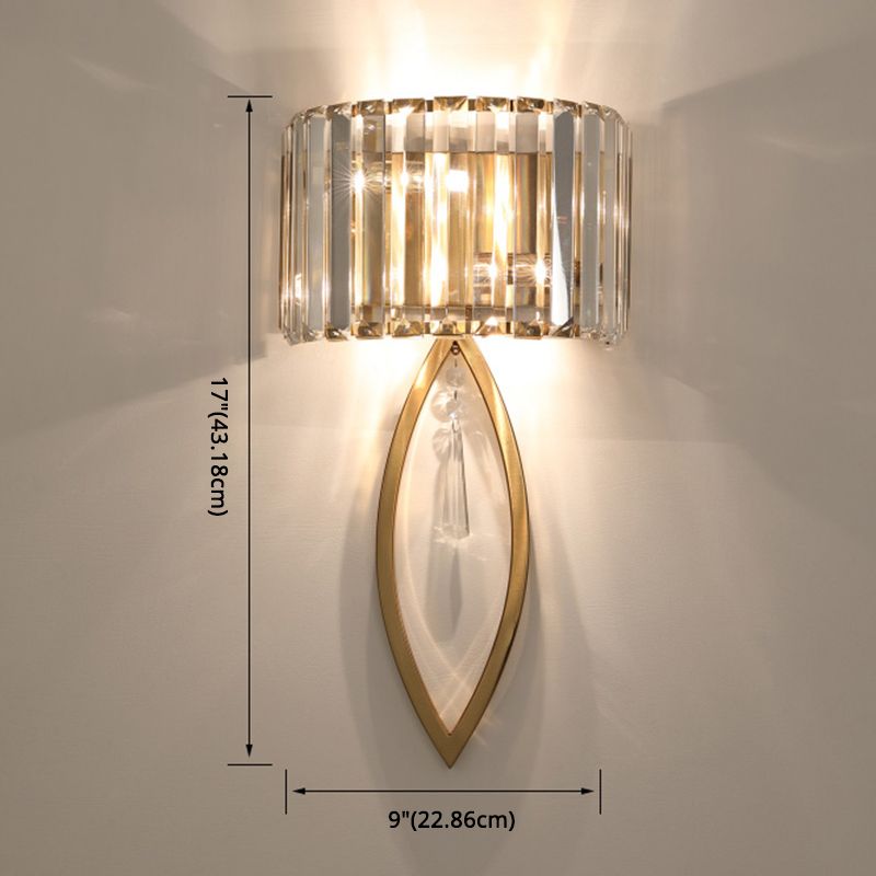 Gold 2-Light Wall Lamp in Modern Luxury Style Titanium Wall Sconce with Crystal Shade