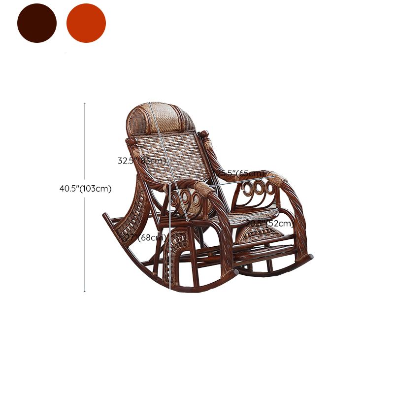 Traditional Rocking Chair Wicker Spindle Backrest Built-in Armrest Indoor Rocking Chair