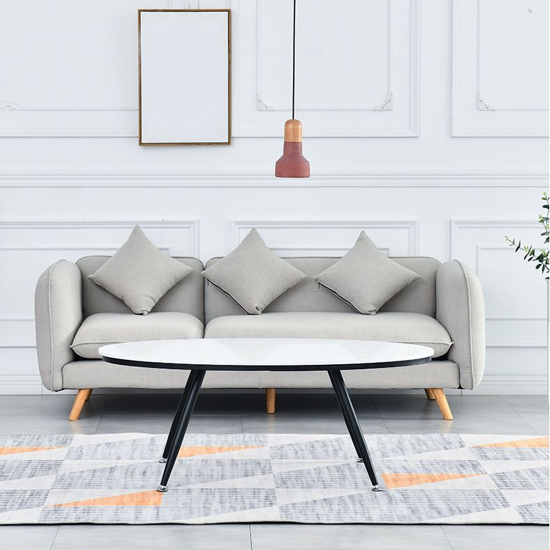 White Oval Stone Top Coffee Table with 4 Iron Legs Single Coffee Table