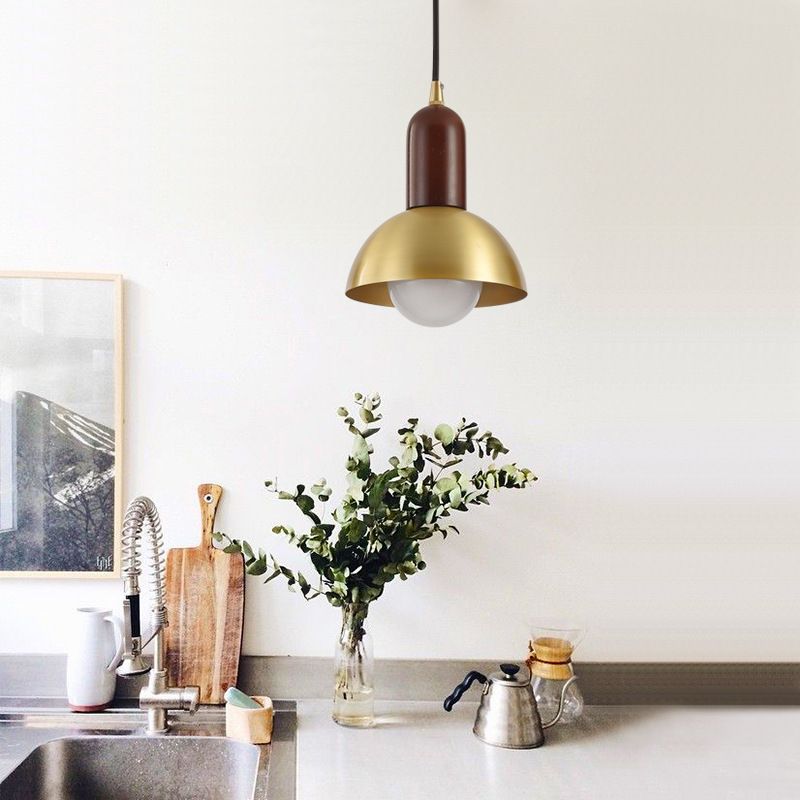 Bowl Shaped Bedside Pendulum Light Metallic 1 Bulb Minimalist Suspension Light in Gold