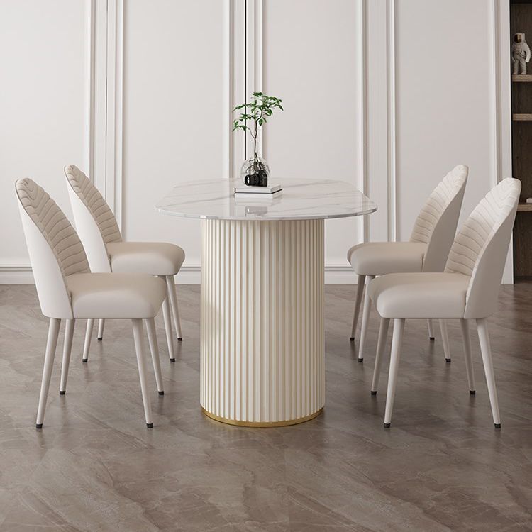 Contemporary Dining Table Stone Dining Table in White with Double Pedestal