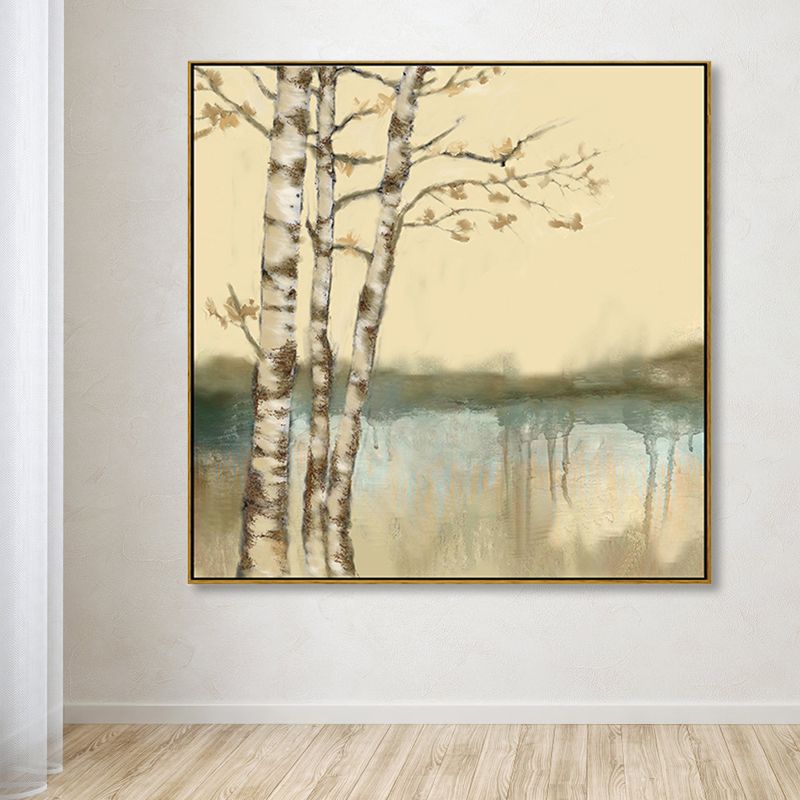 Soft Color Riverside Tree Canvas Art Landscape Country Textured Painting for Bedroom