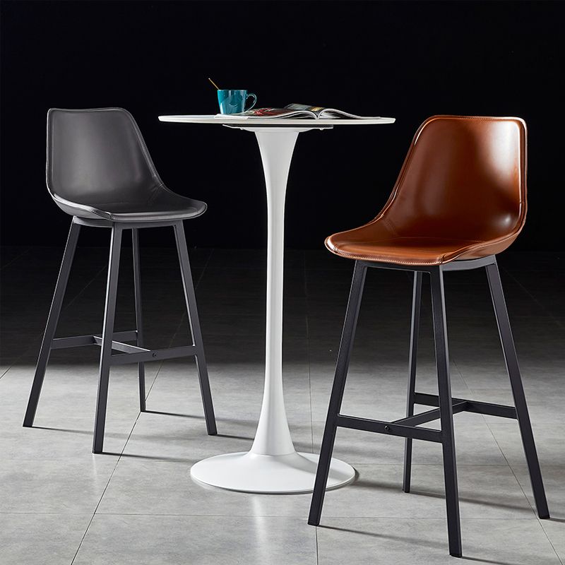 Faux Leather Counter Stool Modern Style Low Back Barstool with Metal Legs