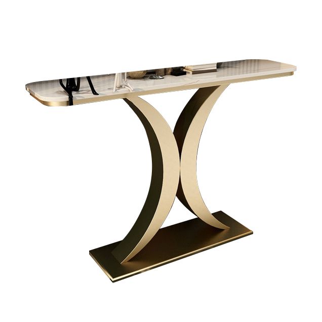 Glam Stone Oval Accent Table Scratch Resistant End Table for Hall