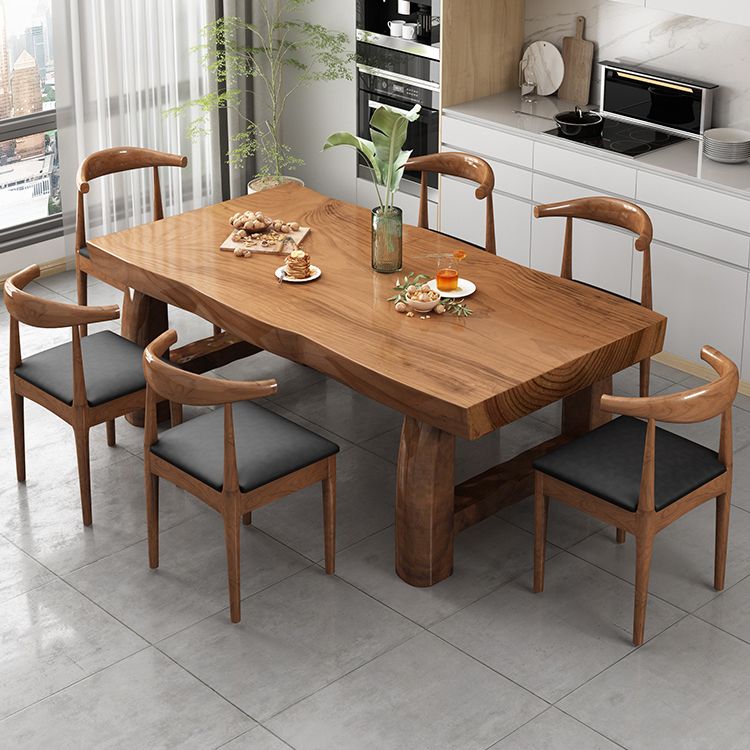 Mesa de comedor marrón de madera sólida simple forma de comedor rectángulo de mesa estándar para cocina