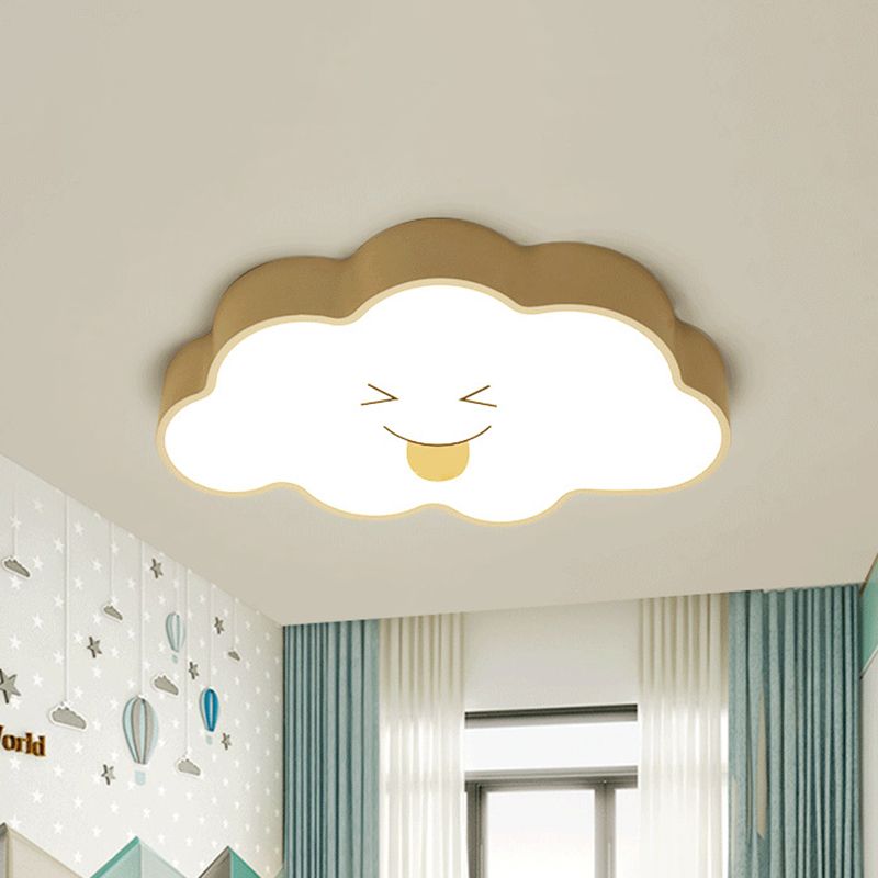 Nursery LED Ceiling Light Fixture Cartoon White Flush Mount with Cloud Acrylic Shade