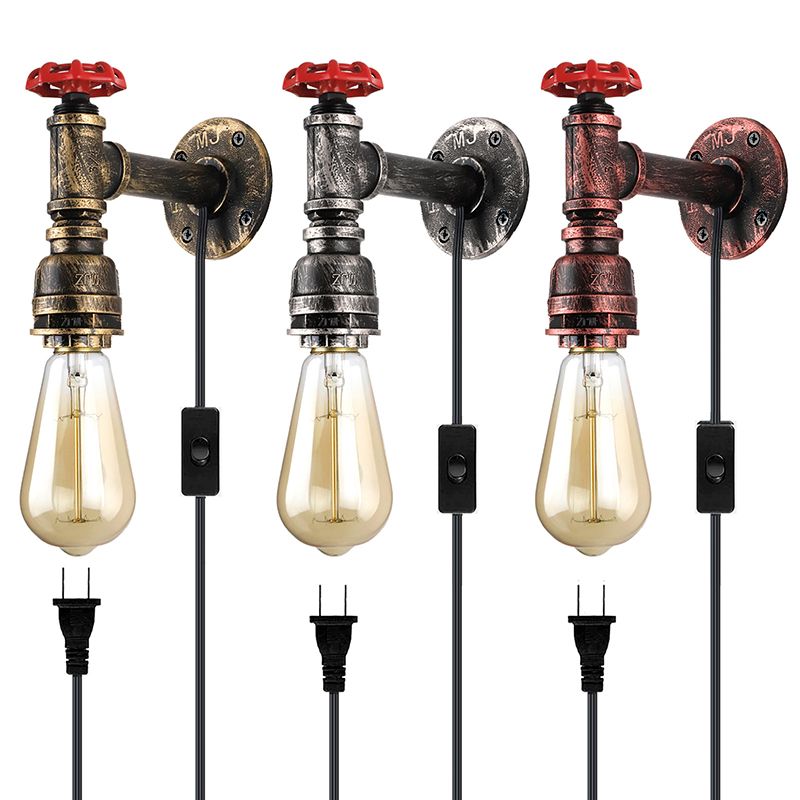 Industrial Metal Wall Sconce Pipe Shape Wall Light for Living Room in Rust