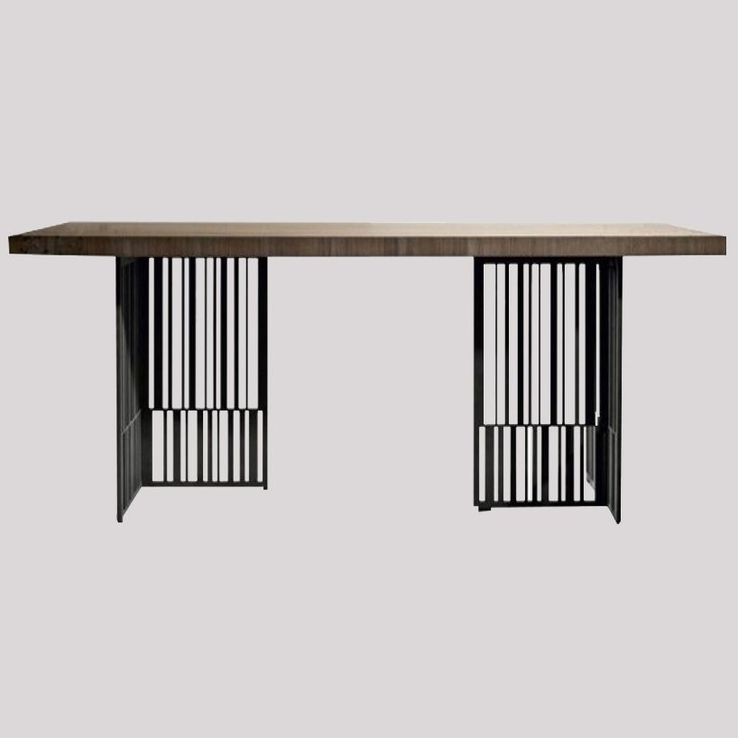 Mesa de comedor rectangular industrial de metal mesa de comedor de madera para cocina