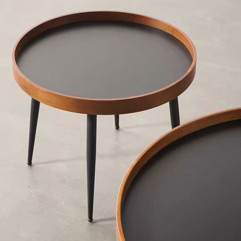 4 Legs 1/2 Round Coffee Table Solid Wood Coffee Table Set in Brown