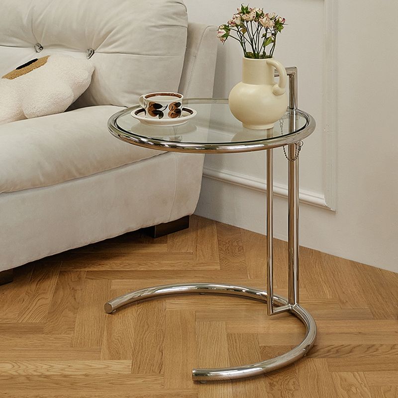 Round Metallic C Side Table Contemporary Glass Top Round Side End Table