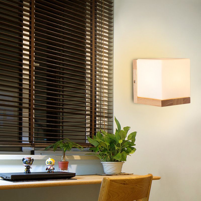 Weißer Glasschatten Einfachheit Holzwandlampe Nordischer Korridortreppe Leuchte