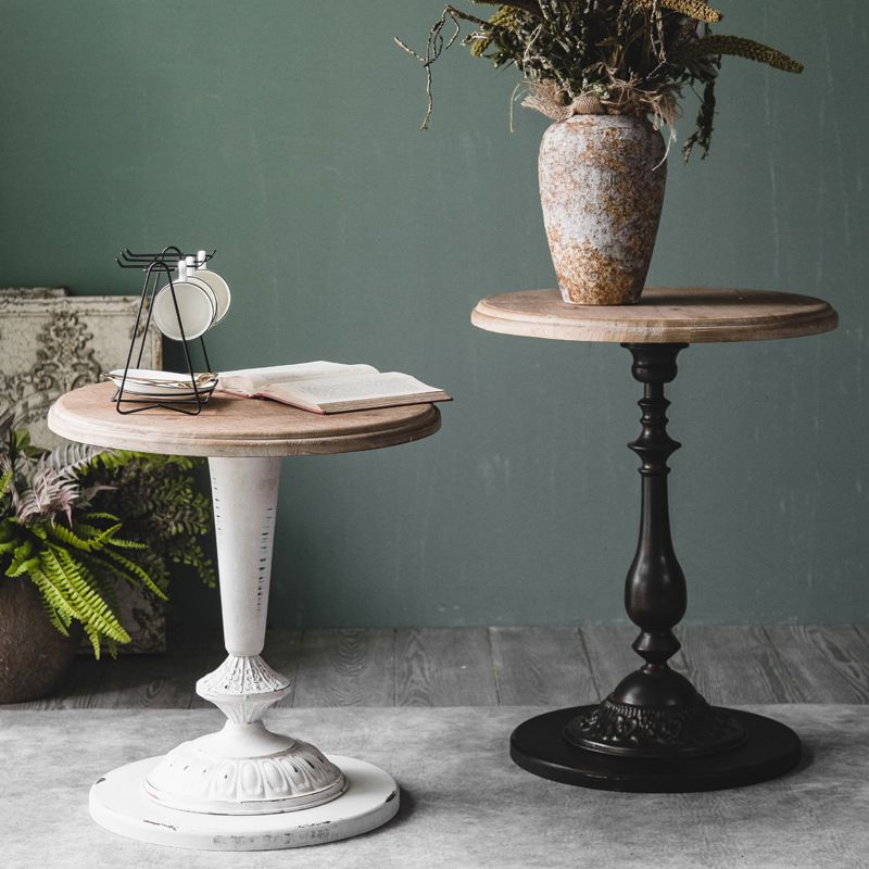 Circular Pedestal Base Design Made of Old Solid Wood Table French Country Style Side Table