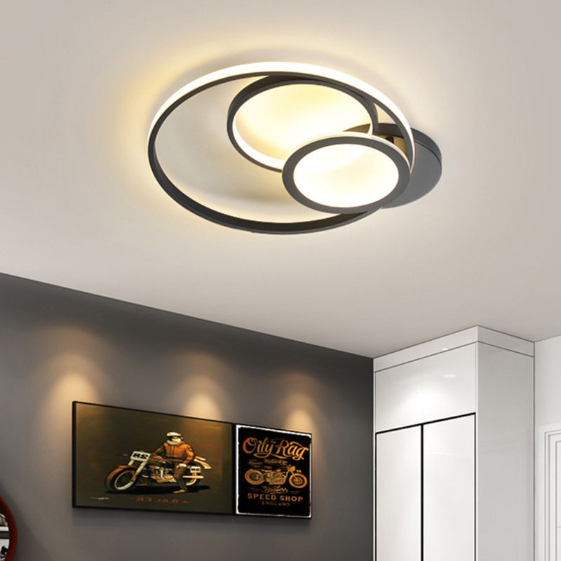 Acrylic Multi-Hoop Flush Light Fixture Modern White/Black LED Close to Ceiling Lamp in White/Warm Light