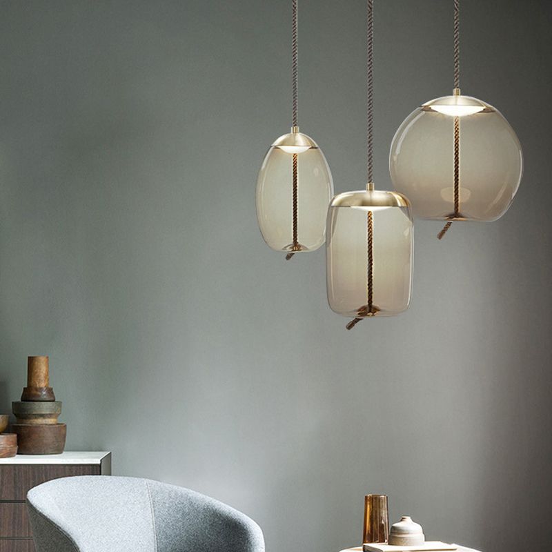 Geometria Lampada sospensione in vetro ambra contemporaneo a 1 illuminazione a ciondolo per la sala da pranzo