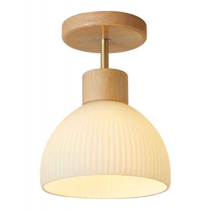Bowl Shape Wood Flush Light Modern Style 1 Light Flush Mount Ceiling Lights