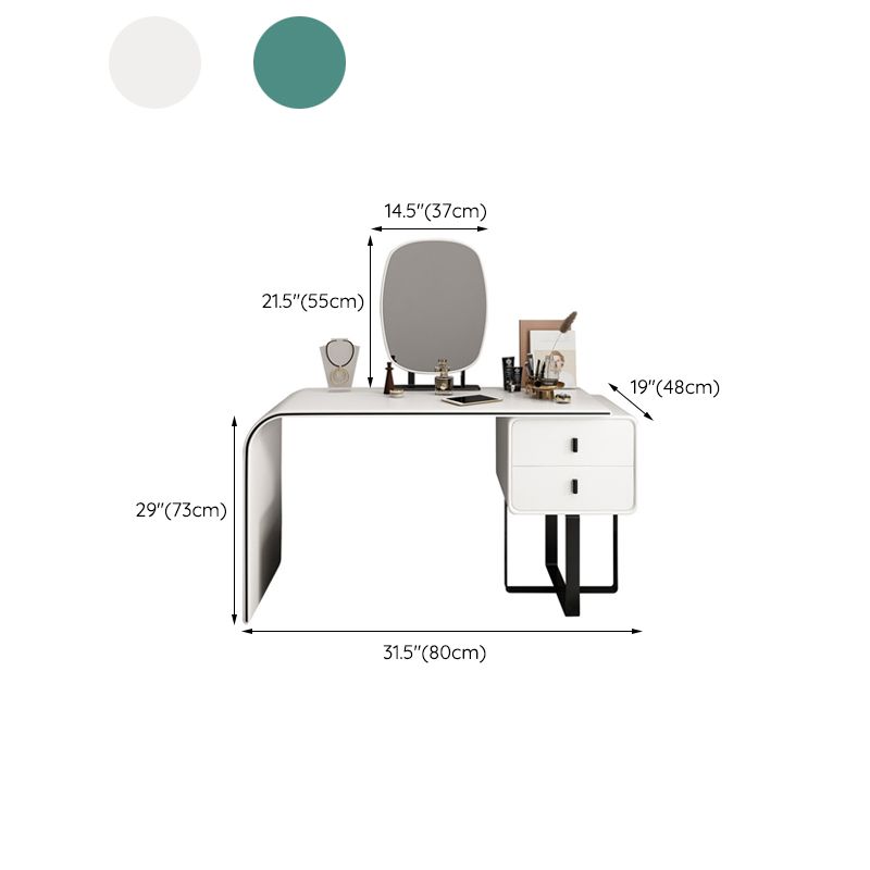 2-Drawer Vanity Set Genuine Leather & Metal Makeup Dressing Table with Mirror and Stool