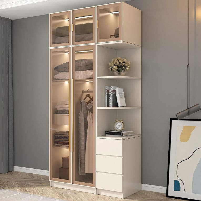 Engineered Wood Armoire with Glass Doors Modern Cabinet for Bedroom