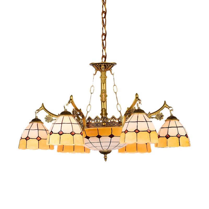 Lampadario con soffitto in vetro colorato a cupola mediterranea 11 luci ciondolo giallo goccia per soggiorno