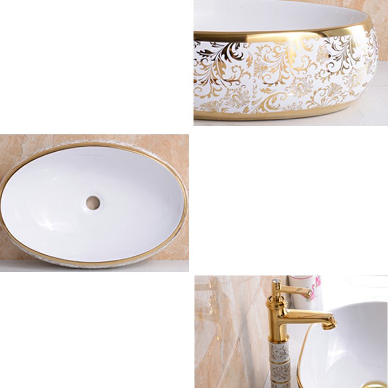 Traditional Vessel Bathroom Sink Oval Porcelain with Overflow Vessel