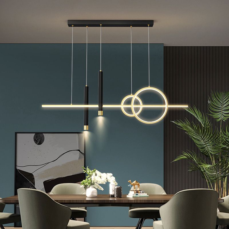 Shaded Dinning Room Island Pendant Light LED Minimalist Island Ceiling Light in Gold-Black