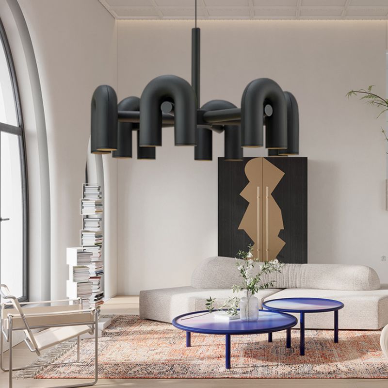 U Shaped LED Chandelier Light Art Deco Metal Living Room Suspended Lighting Fixture