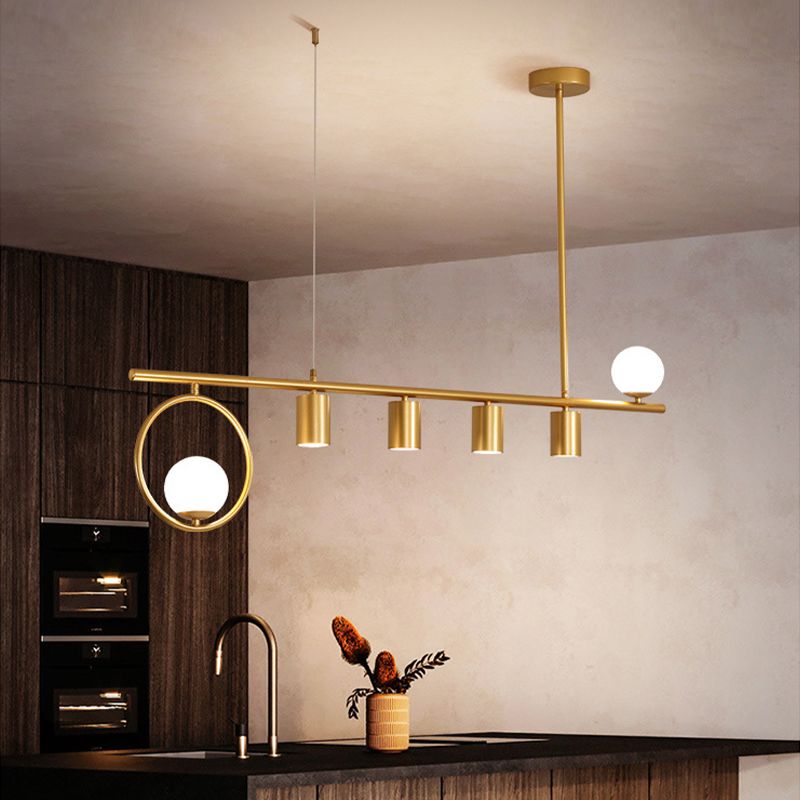 5 / 6 Light Ceiling Pendant in Black / Gold Finish Metal and Glass Kitchen Island Fixture