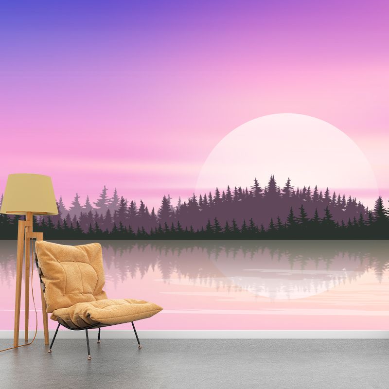 Moon Hide Behind Lake Mural Wallpaper Modern Stain Resistant Bedroom Wall Covering, Size Optional