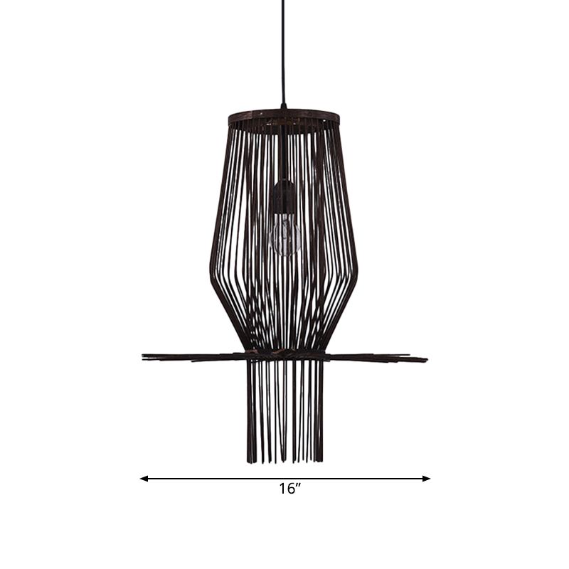 Modern Style Hand-Woven Hanging Lighting Bamboo 1-Bulb Dining Room Pendant Lighting in Black