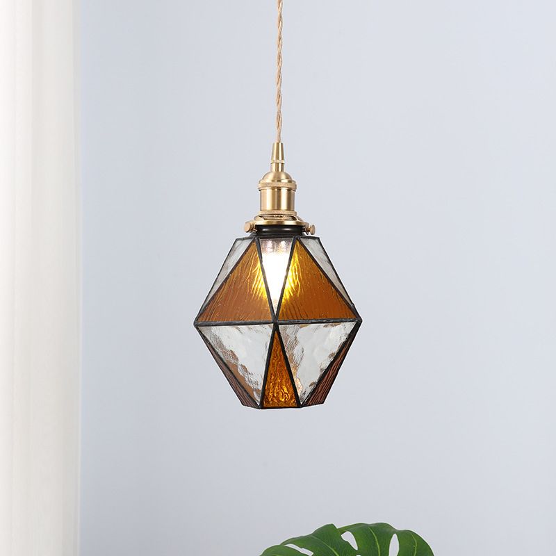 Icy Clear Glass Hanging Lamp Geometric 1 Light Tiffany-Style Pendant Light Fixture