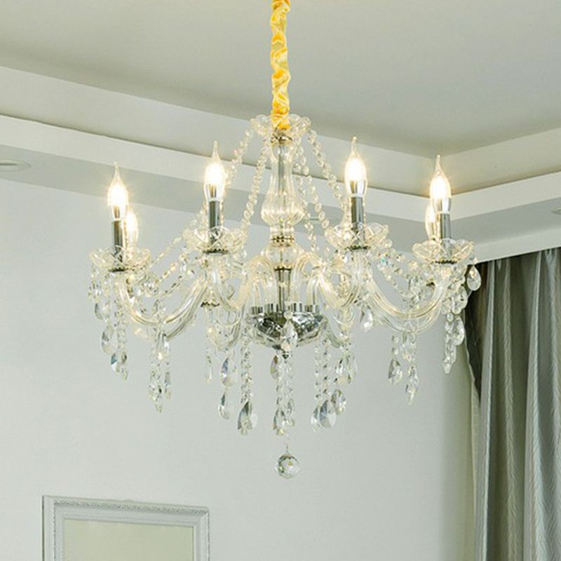 Baroque Candelabra Chandelier Clear Crystal Pendant Light Fixture for Dining Room