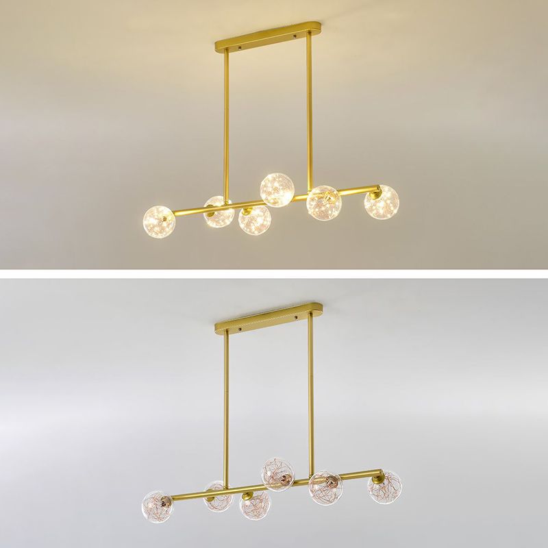 Modern Fashionable Sputnik LED Island Pendant Light Wrought Iron Ceiling Light with Pure Glass Shade