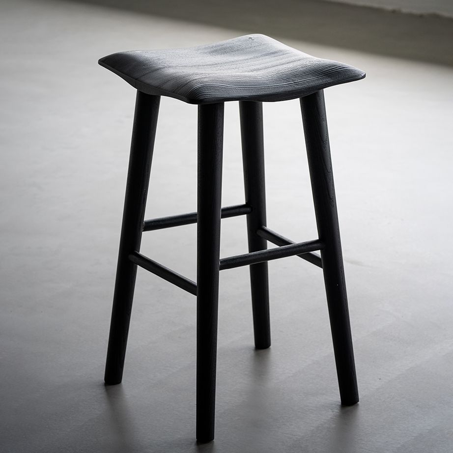 Solid Wood Bar Stools Black Backless Dining Stools with Footrest