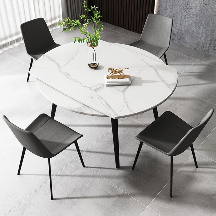 Round 4-foot Dining Site Table Simplicity Style Stone Drop-Leaf Dinette Table for Home
