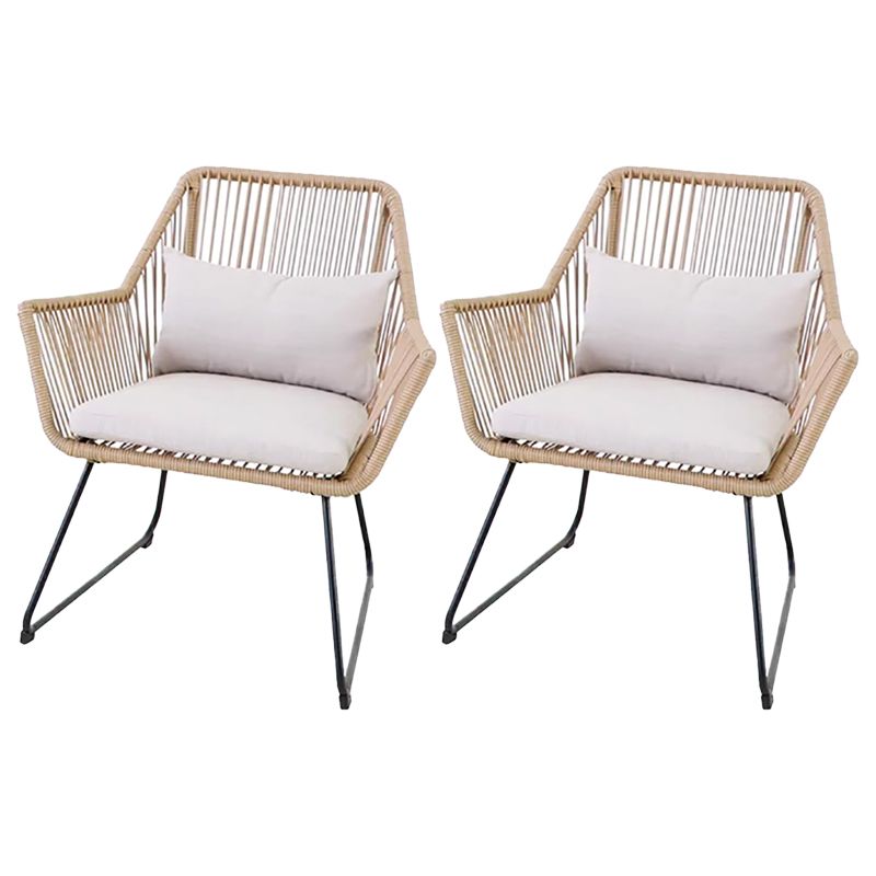 Tropical Patio Dining Armchair Rattan With Arm Removable Cushion Outdoor Bistro Chairs