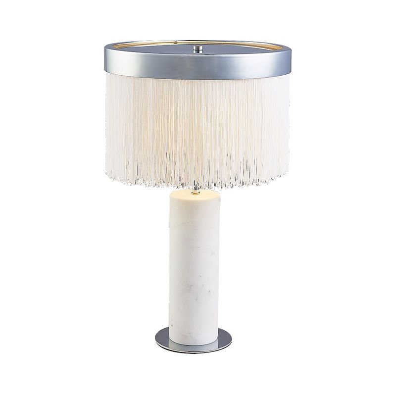 Lampada da comodino Stone Tube Lampada da scrivania contemporanea a 1 luce in bianco con nappa decorativa