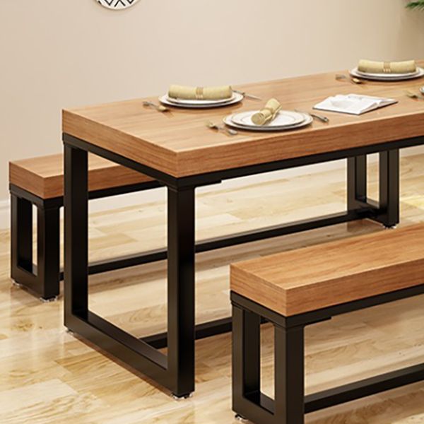 Industrial Natural Finish Dining Table Indoor Rectangle Table with Metal Base