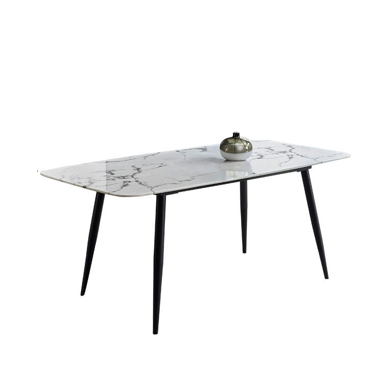 White Top Table with 4 Metal Legs Industrial Rectangle Dining Table