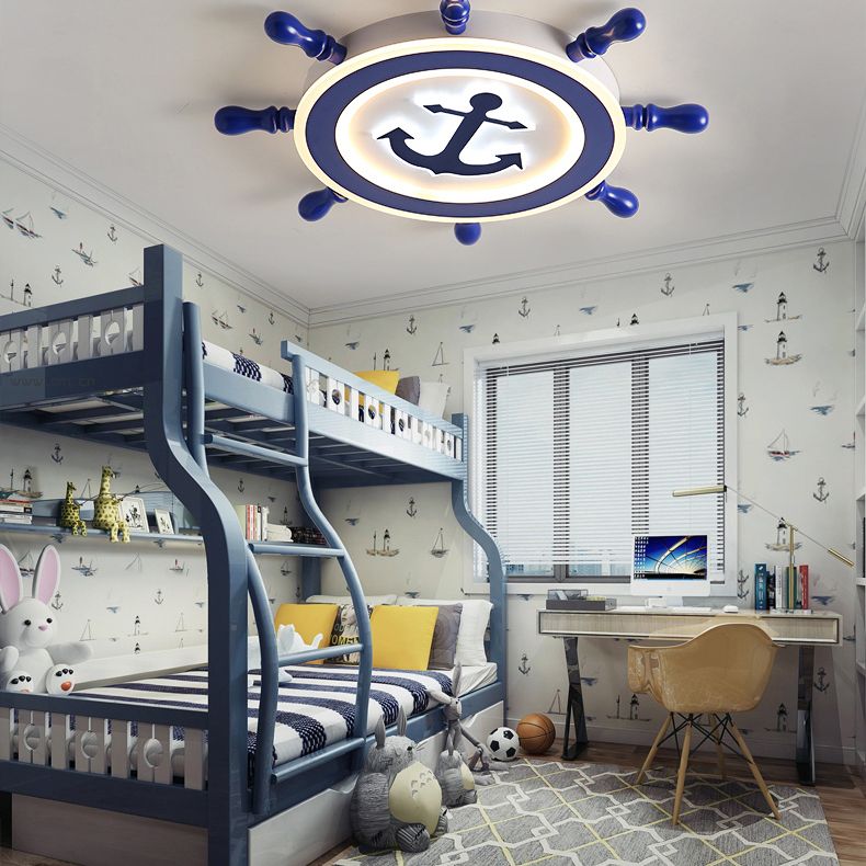 Bleu Rudder LED Ceiling Fixture in Kids Creative Style Wrought Iron Flush Mount with Acrylic Shade