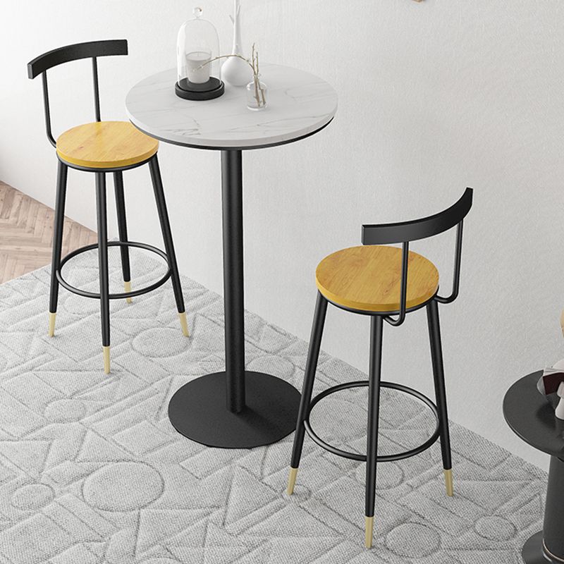 Modern Armless Backrest Counter Stool Iron Bar Stool with Wooden Seat and Pedal