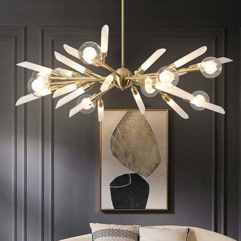 Post-Modern Metal Starburst Hanging Chandelier Light Glass Shade Ceiling Chandelier for Living Room