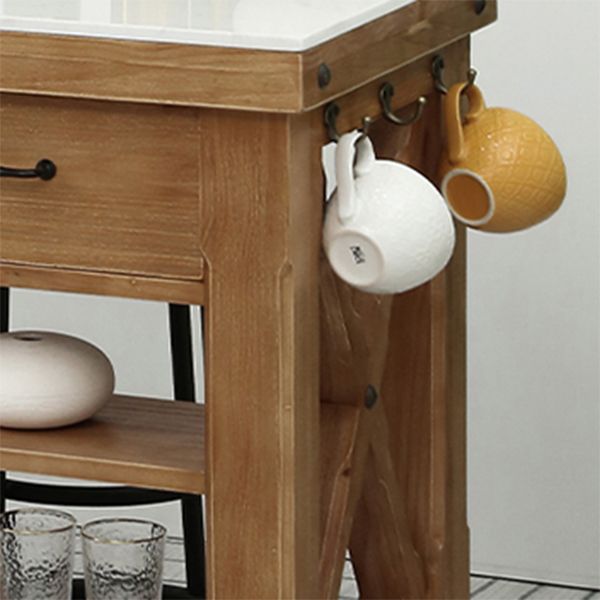 Industrial Stationary Kitchen Cart Wood Rectangular Kitchen Island Cart