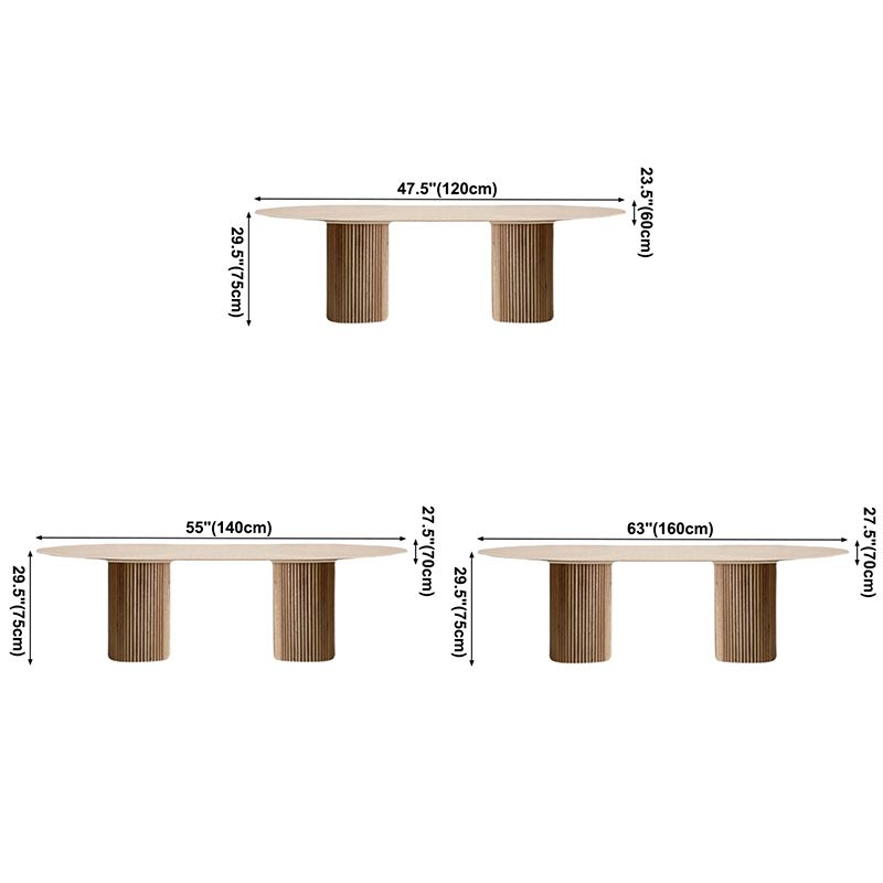 Oval Double Pedestal Modern Dining Table White Fixed Table with Solid Wood