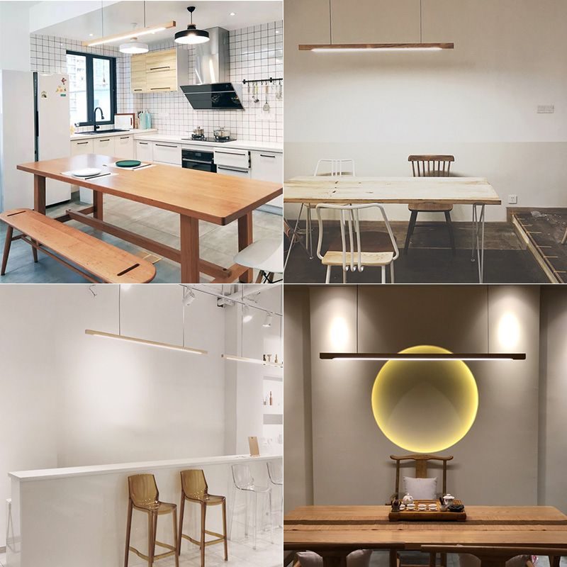 1 Light Linear Island Lighting Modernism Wood Chandelier Light Fixture for Kitchen
