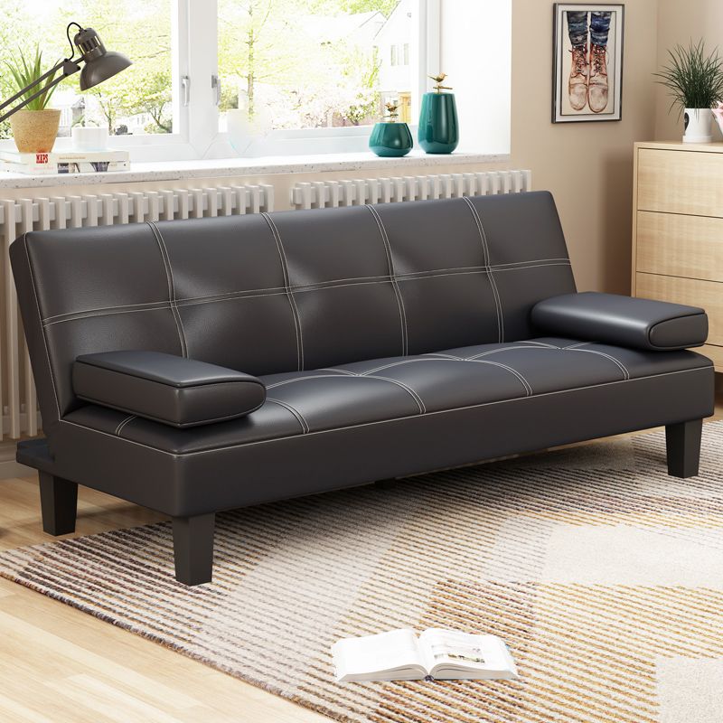 Modern Biscuit Back Faux Leather Sofa with Foldable and Wear-resisting