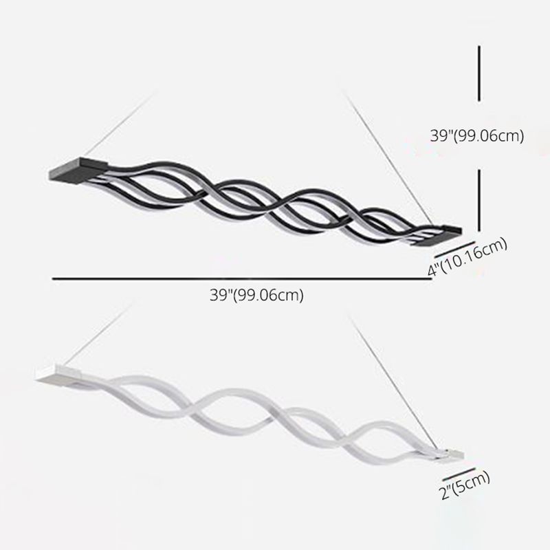 Wave Dinning Room Island Pendant Light Metal LED Contemporary Ceiling Pendant Light in White