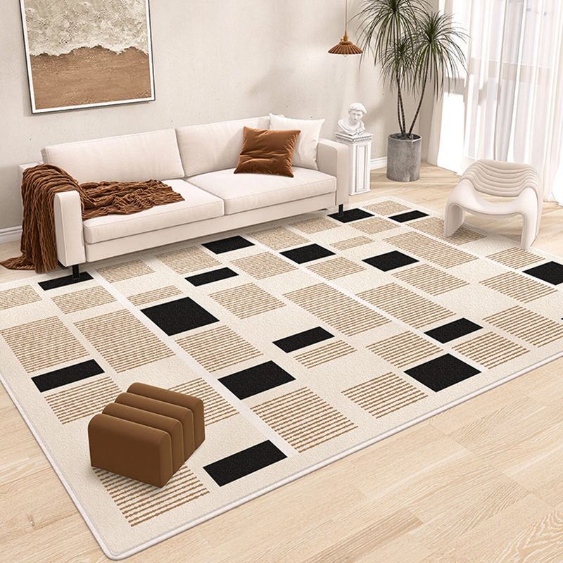 Brown Tone Rug Geometric Pattern Washable Wool Rug for Home Decor