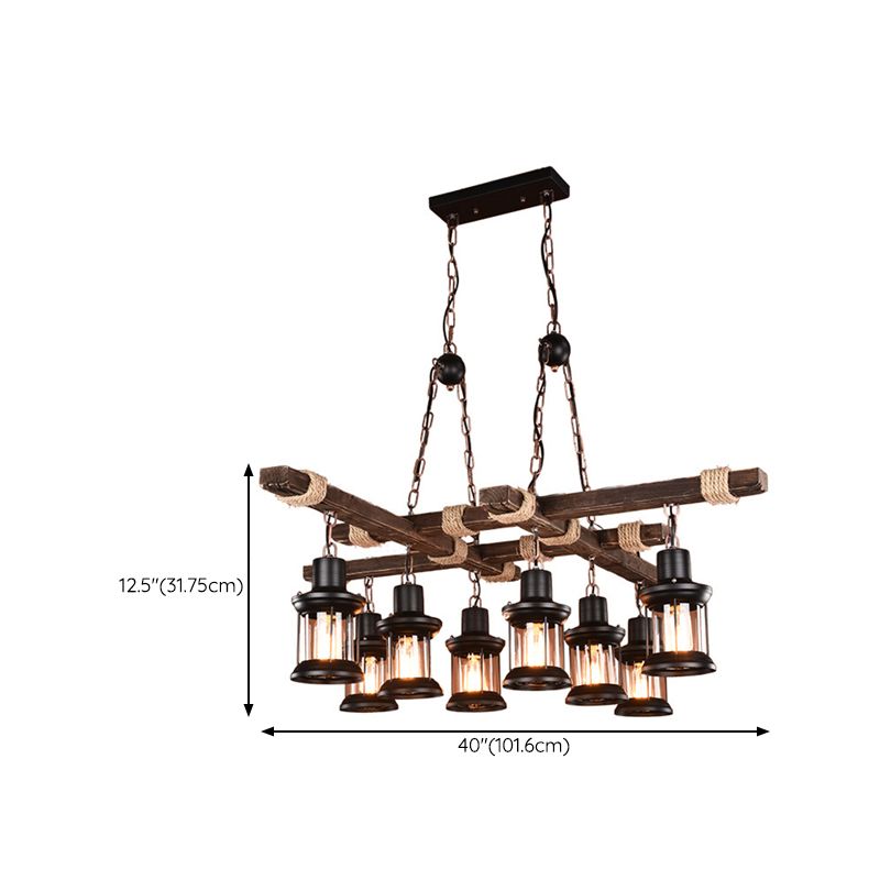 Chandelier 8 - Light Kitchen Island Fixture Wood & Iron Industrial Ceiling Pendant Light