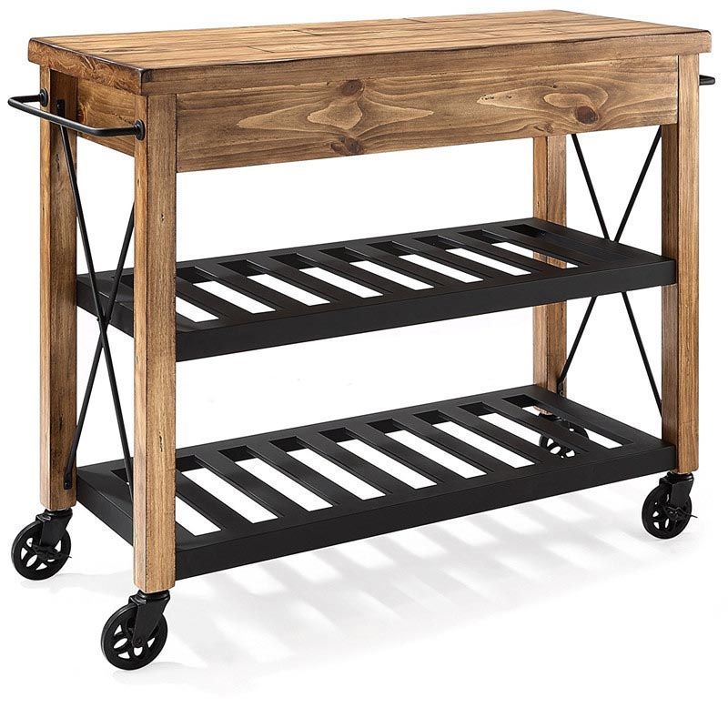 Rolling Solid Wood Kitchen Island Home Dining Kitchen Trolley with Towel Rack