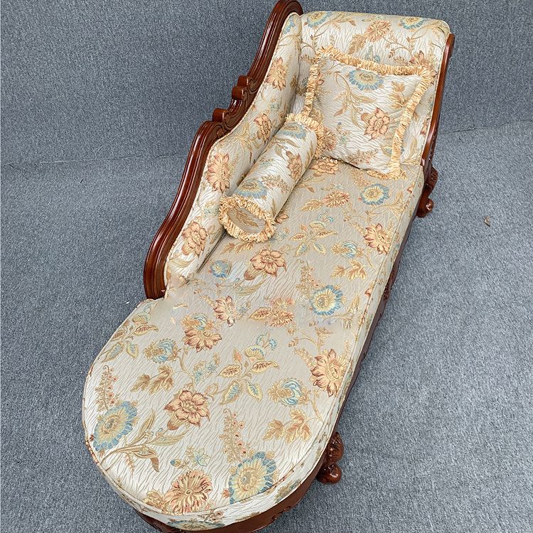 French Country Upholstered Chaise Lounge Couch Rolled Arms Chaise Lounge Chair